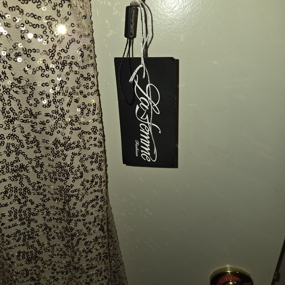 La Femme Gold Sequin Strapless Dress - Picture 5 of 8